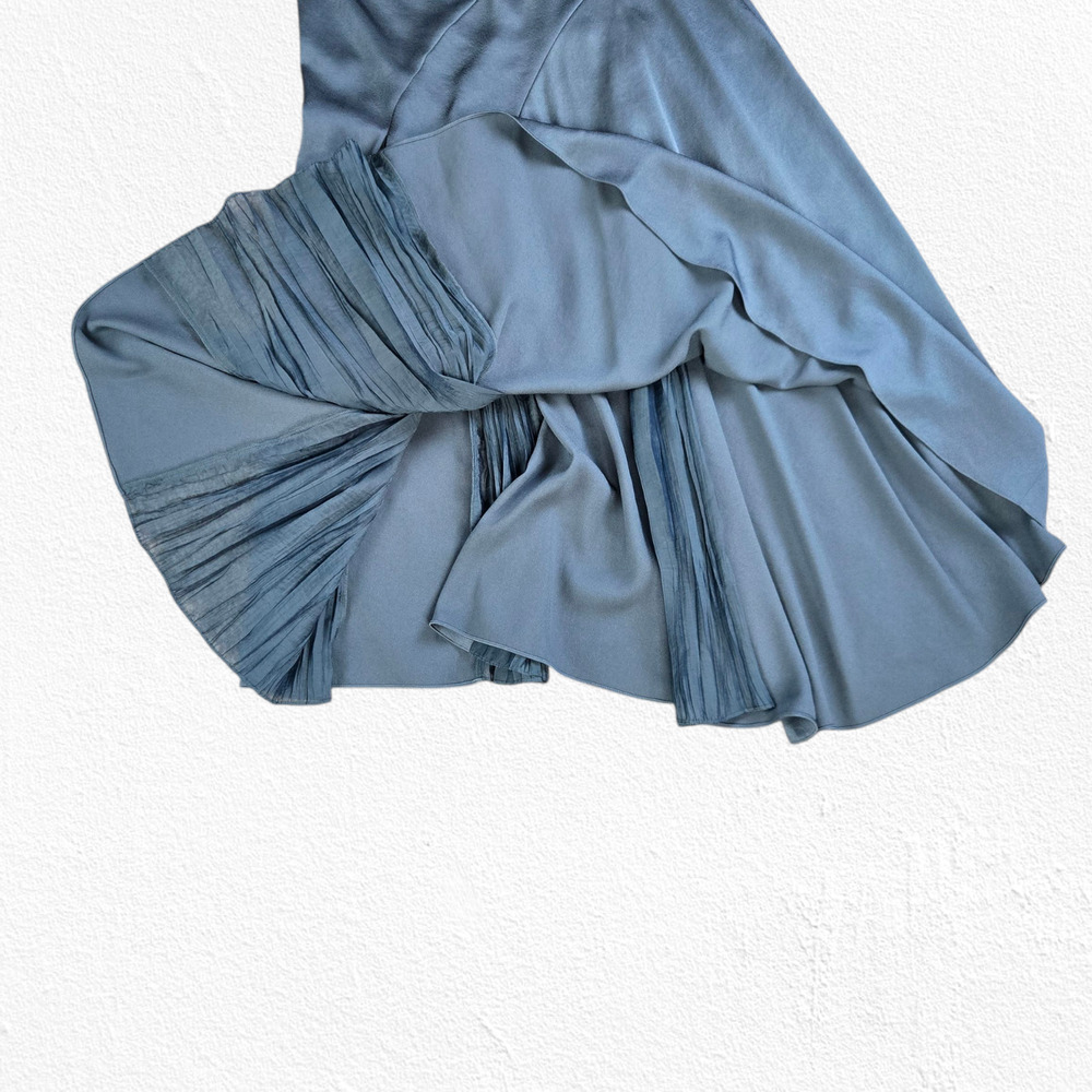 Vince Gray Blue Green Asymmetrical Satin Pleated Modern Luxe Midi Skirt Size 2 - Picture 6 of 12